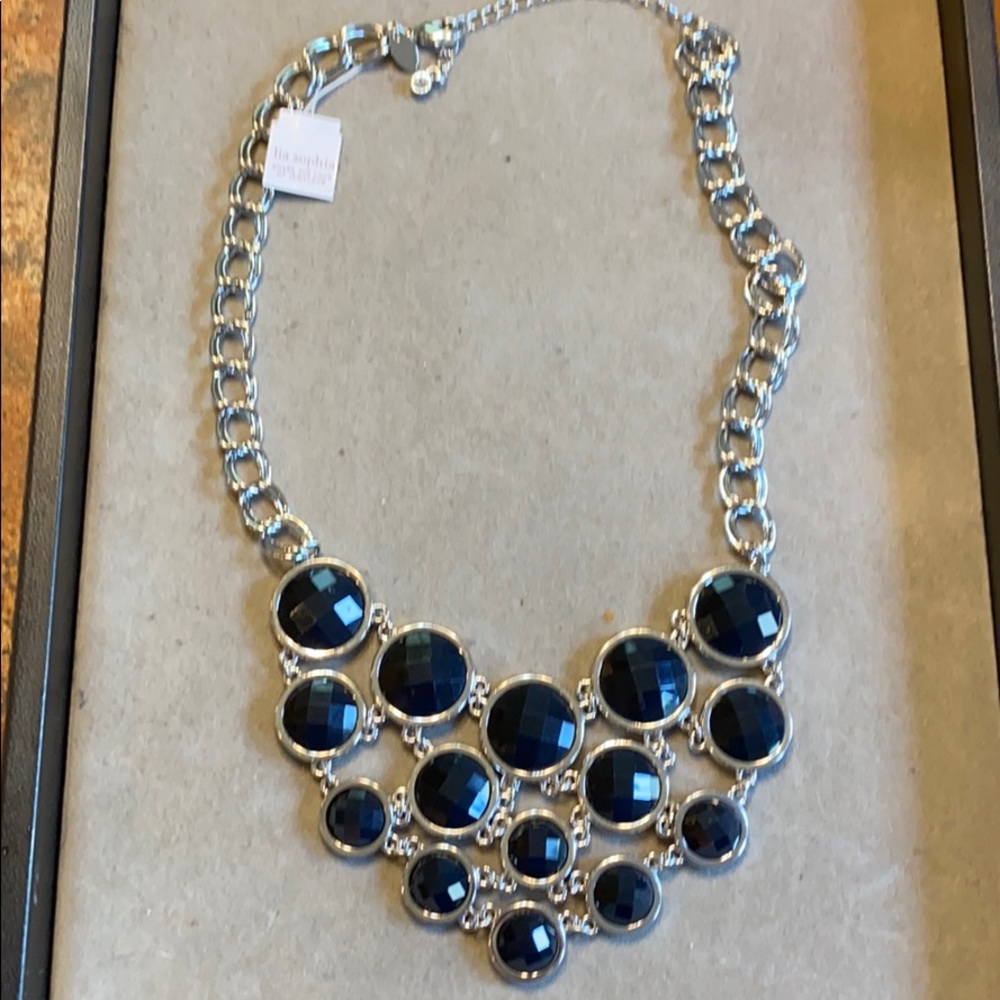 Lia Sophia navy and silver statement necklace